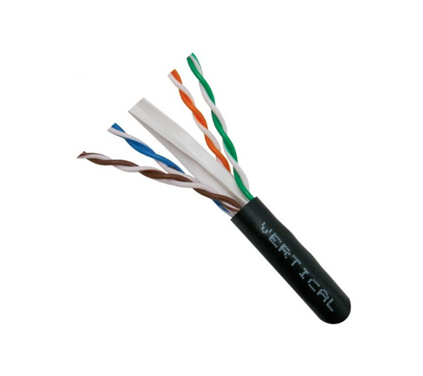 Cat6 CMX Outdoor Rated Cable UV Rted 23AWG Solid-Bare-Copper Black 1000ft Wooden Spool