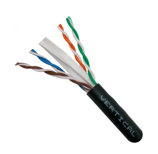 Cat6 CMX Outdoor Rated Cable UV Rted 23AWG Solid-Bare-Copper Black 1000ft Wooden Spool